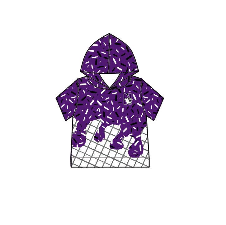 Preorder (moq 5)Baby Boys Short Sleeve Purple Sprinkles Drip N Wildcats Team Hoodies Top
