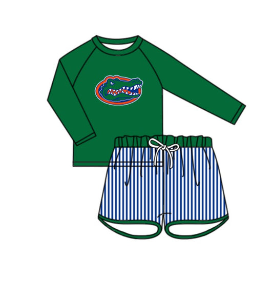 Preorder moq 5 Baby Boys Crocodiles Long Sleeve Top Stripe Shorts Team Swimsuits