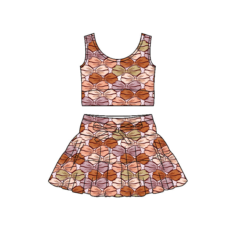 Preorder moq 5 Baby Girls Sleeveless Colorful Bows Vest Top Skirt Shorts Clothes Sets