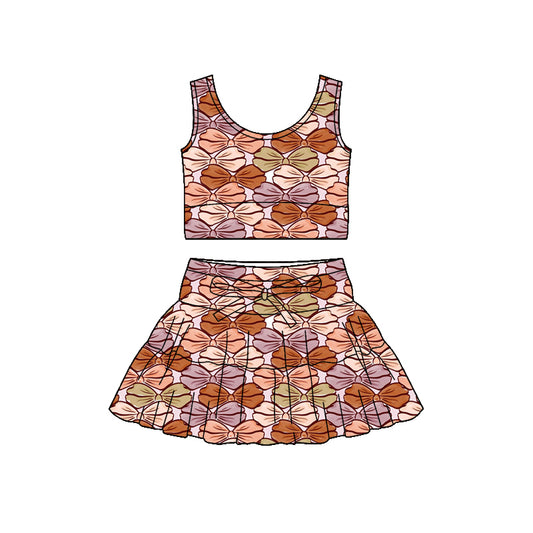 Preorder moq 5 Baby Girls Sleeveless Colorful Bows Vest Top Skirt Shorts Clothes Sets
