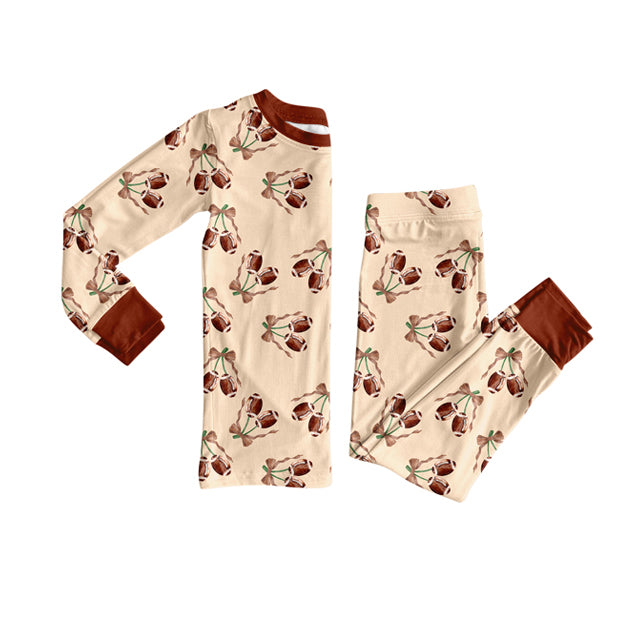 Preorder (moq 20)Baby Boys Bamboo Bows Footballs Team Pajamas Set