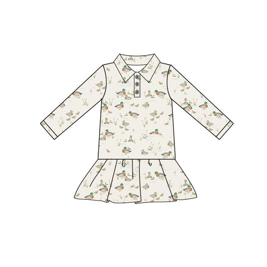 Preorder(moq 5) Baby Girls Ducks Plaid Button Ruffle Knee Length Dresses