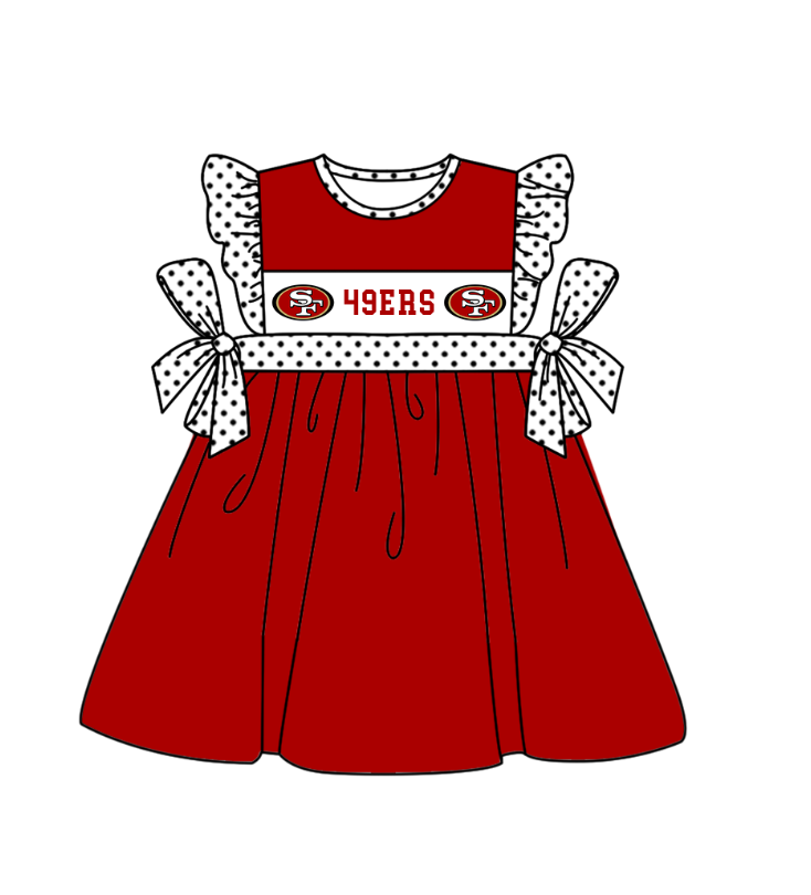 Preorder (moq 5)Baby Girls Polka Dots Flutter Sleeve SF Team Knee Length Dresses