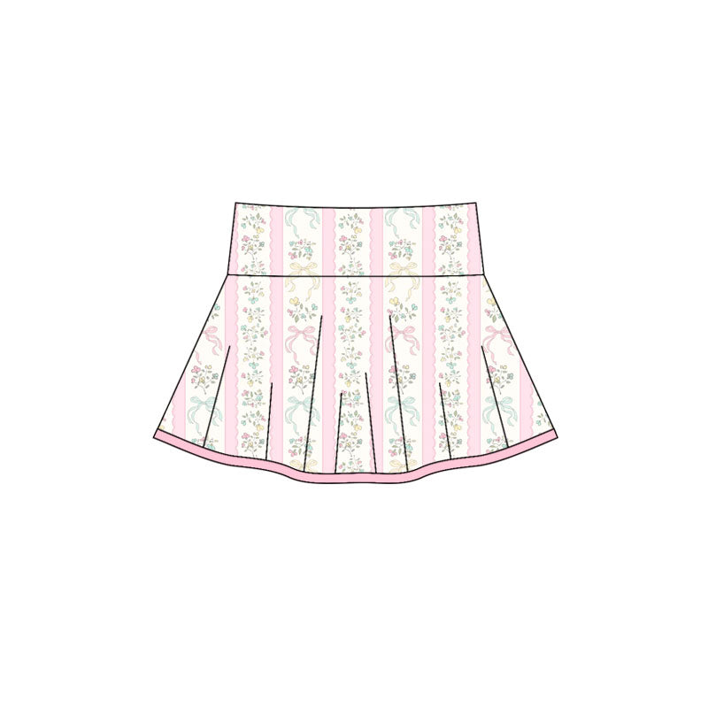 Preorder(moq 5) Baby Girls Pink Bows Flowers Stripes Pleated Skirt Shorts Bottom