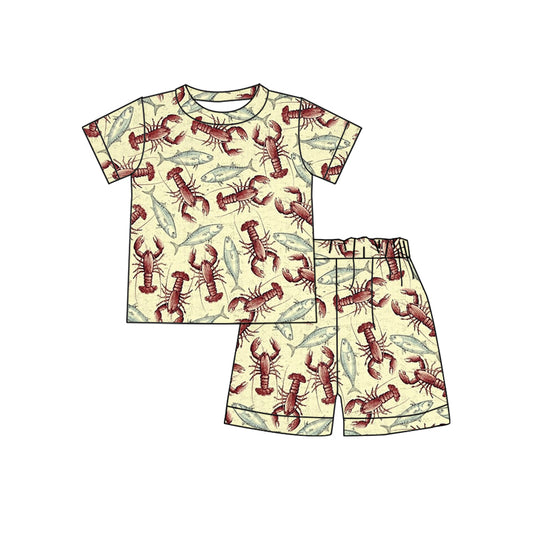 Preorder (moq 5)Baby Boys Fishing Crawfish Tee Top Shorts Pajamas Clothes Sets
