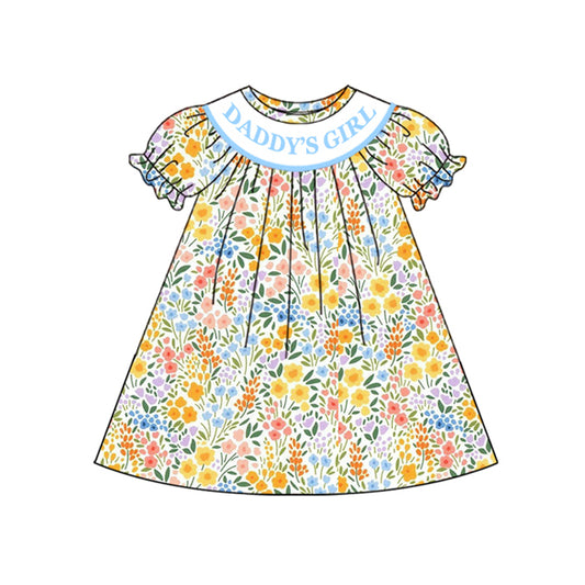 Preorder (moq 5)Baby Girls Daddy's Girl Yellow Flowers Print Knee Length Dresses