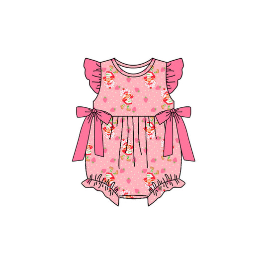 Preorder (moq 5)Baby Strawberry Girls Flutter Sleeve Ruffle Rompers