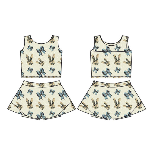 Preorder moq 5 Baby Girls Sleeveless Camo Rabbit Bows Vest Top Skirt Shorts Easter Clothes Sets