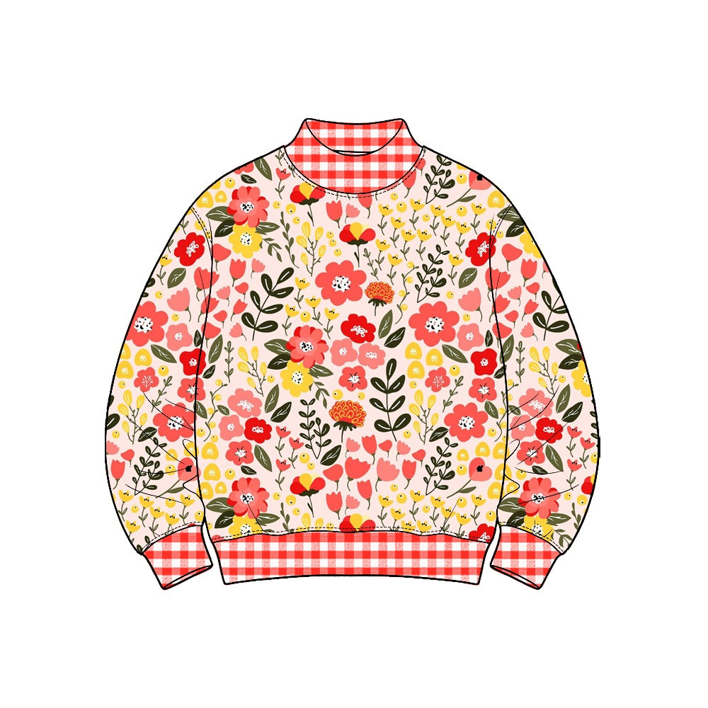 Preorder(moq 5) Girls Long Sleeve Mock Neck Top Floral Printed Kids clothing