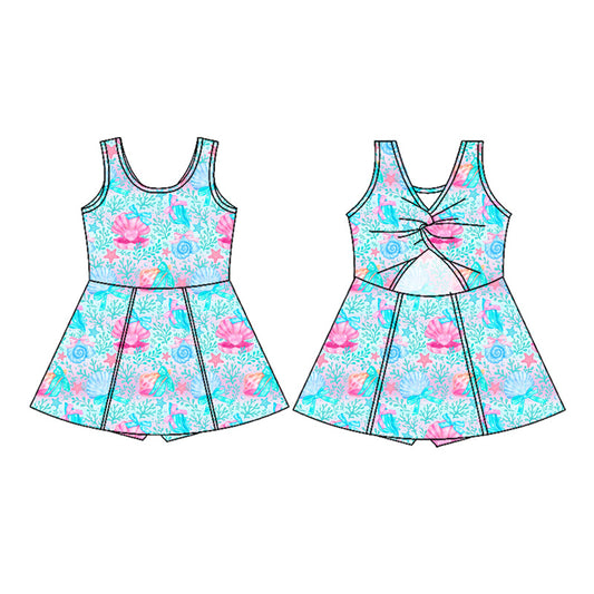 Preorder moq 5 Baby Girls Sleeveless Sea World Bows Shorts Knee Length Dresses