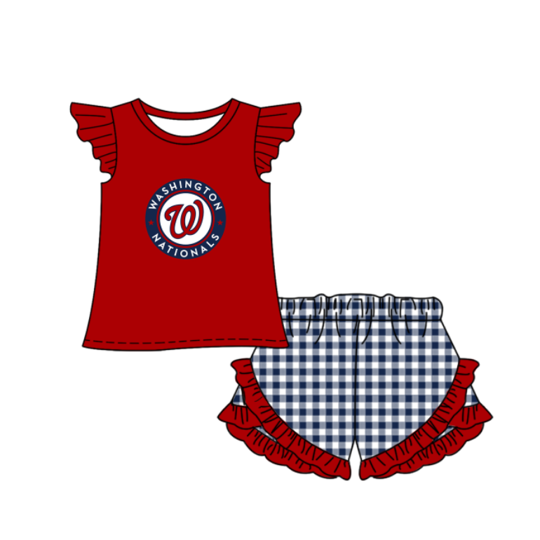 Preorder (moq 5)Baby Girls Washington Shirt Top Checked Ruffle Short Team Clothes Set