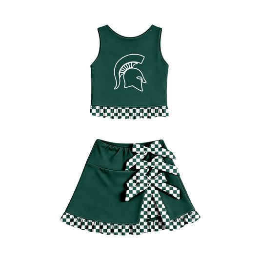 Preorder (moq 5) Baby Girls Michigan Vest Bows Skirt Short Team Clothes Set