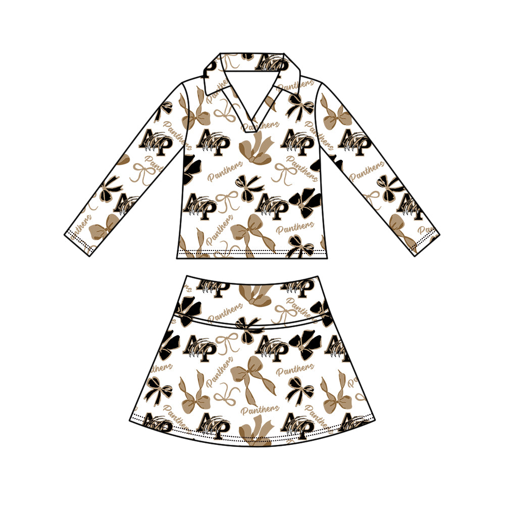 Preorder (moq 5)Baby Girls Bows Panthers Top Skirt Short Team Clothes Set