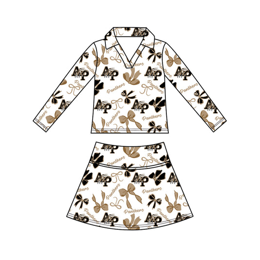 Preorder (moq 5)Baby Girls Bows Panthers Top Skirt Short Team Clothes Set