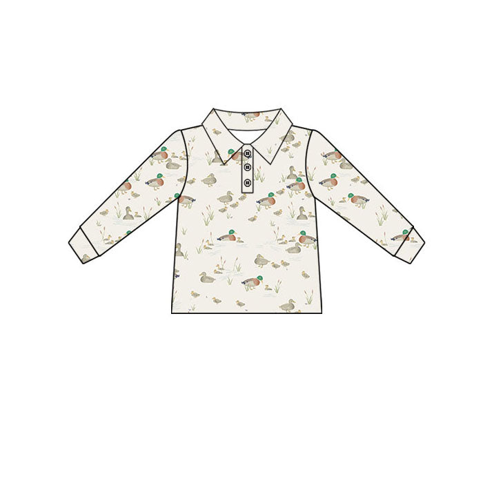 Preorder(moq 5) Baby Boys Ducks Plaid Button Polo Shirts Top