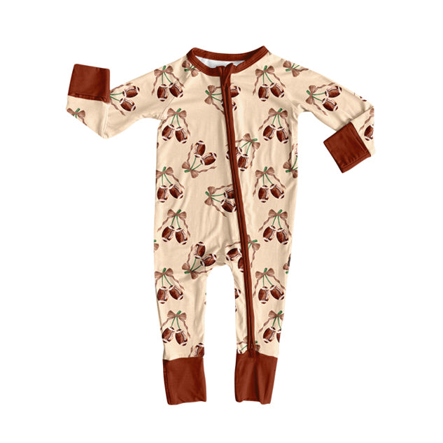 Preorder (moq 20)Baby Boys Bamboo Bows Footballs Zippy Footie Rompers