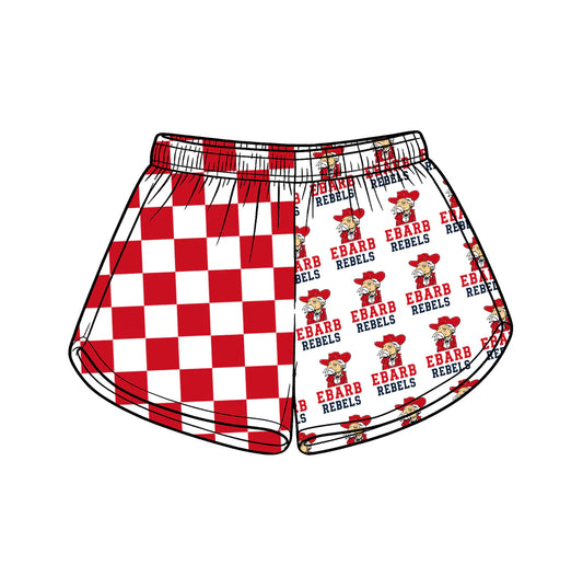 Preorder (moq 5)Baby Girls Red Checked Ebarb Team Shorts Bottom