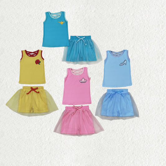 Sibling Baby Girls Sleeveless Princess Vest Shirt Tassel Short Skirt Clothes Sets