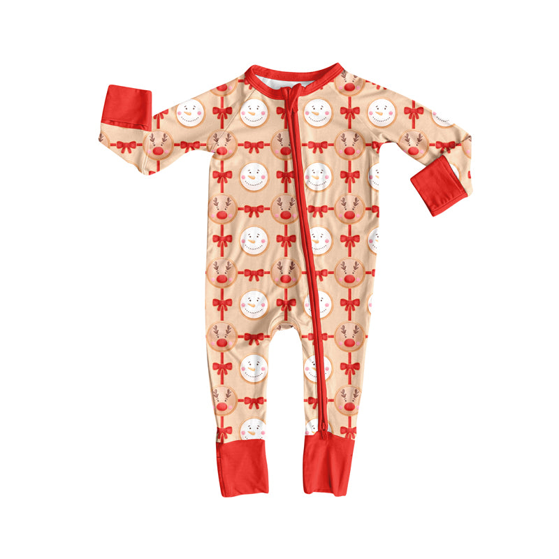 Preorder(moq 5)Baby Infant Christmas Reindeer Bows Zipper Footie Rompers