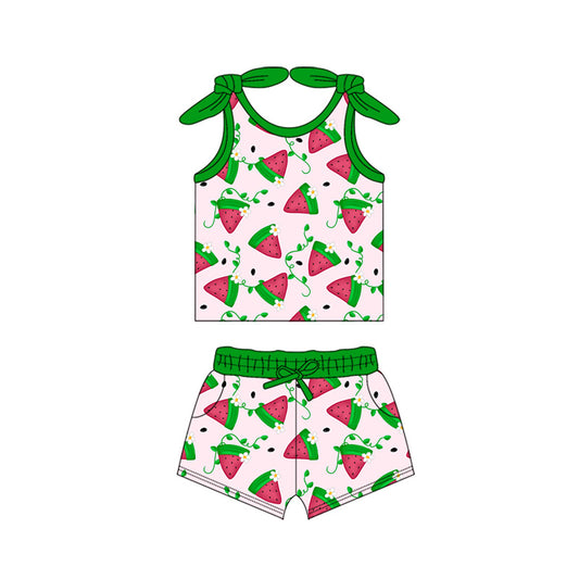 Preorder moq 5 Baby Girls Sleeveless Watermelon Flowers Top Pockets Short Clothes Sets