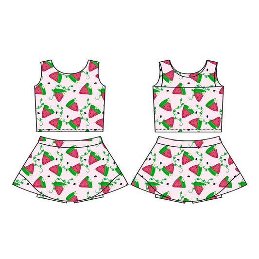 Preorder moq 5 Baby Girls Sleeveless Watermelons Vest Top Skirt Shorts Clothes Sets