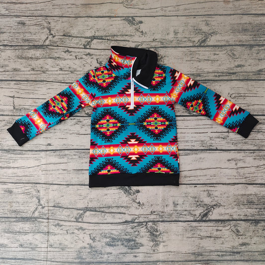 Baby Boys Western Blue Aztec Long Sleeve Pullover Tops