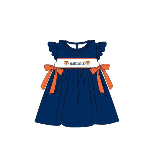 Preorder (moq 5)Baby Girls War Eagle Team Bows Knee Length Dresses