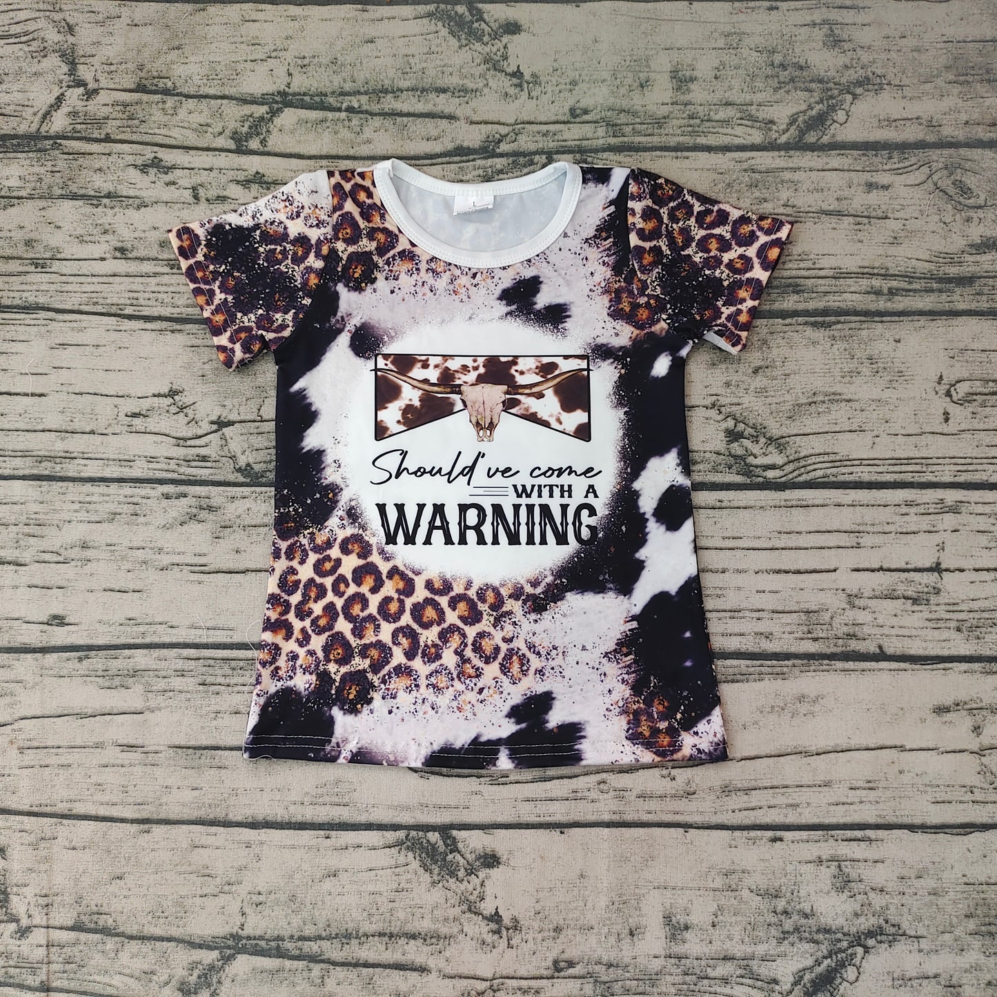 Baby Girls Cow Skull Leopard Short Sleeve Shirts Tops