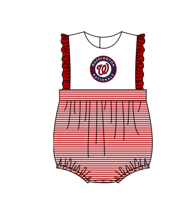 Preorder (moq 5)Baby Girls Sleeveless Washington Stripe Team Ruffle Rompers