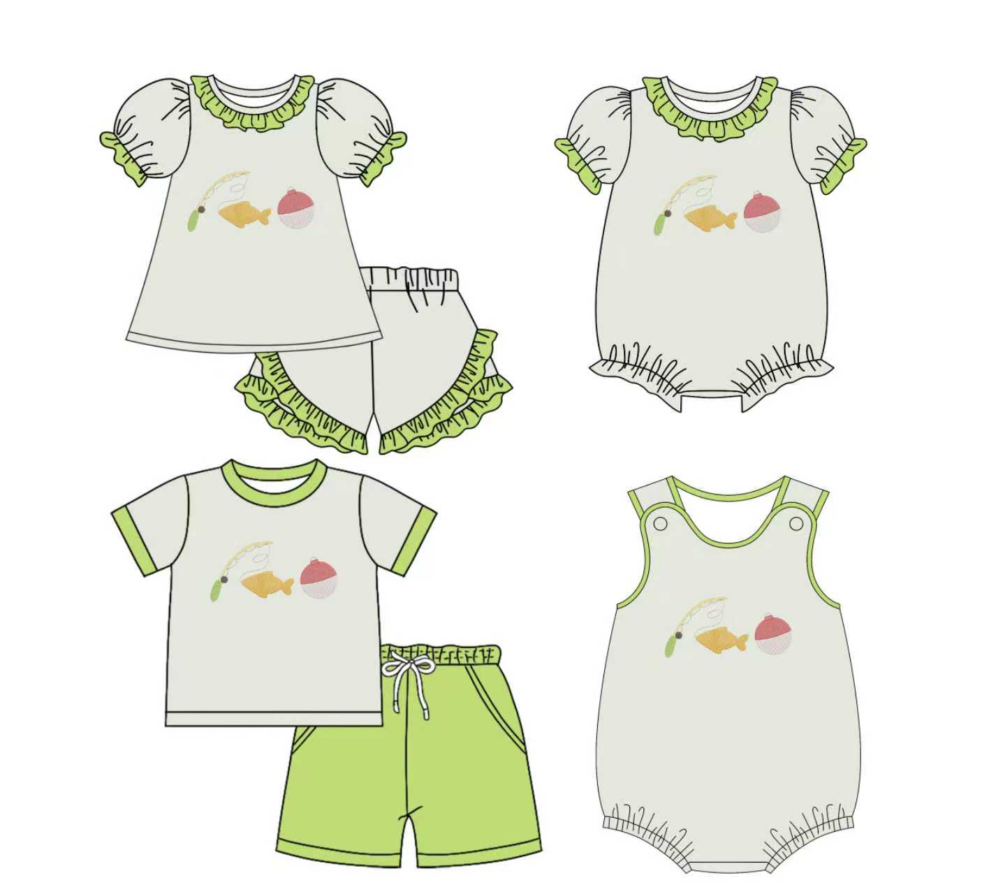 Preorder moq 5 (each item)Baby Kids Fishing Top Shorts Hunting Clothes Sets Rompers