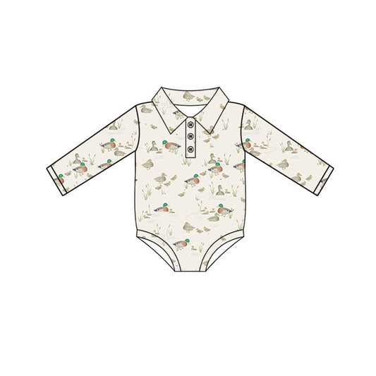 Preorder (moq 5)Baby Boys Ducks Plaid Button Rompers