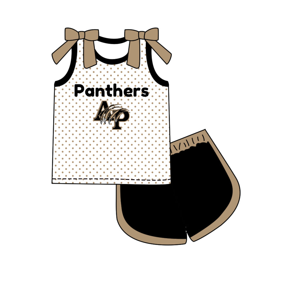 Preorder (moq 5)Baby Girls Bows Panthers Top Short Team Clothes Set