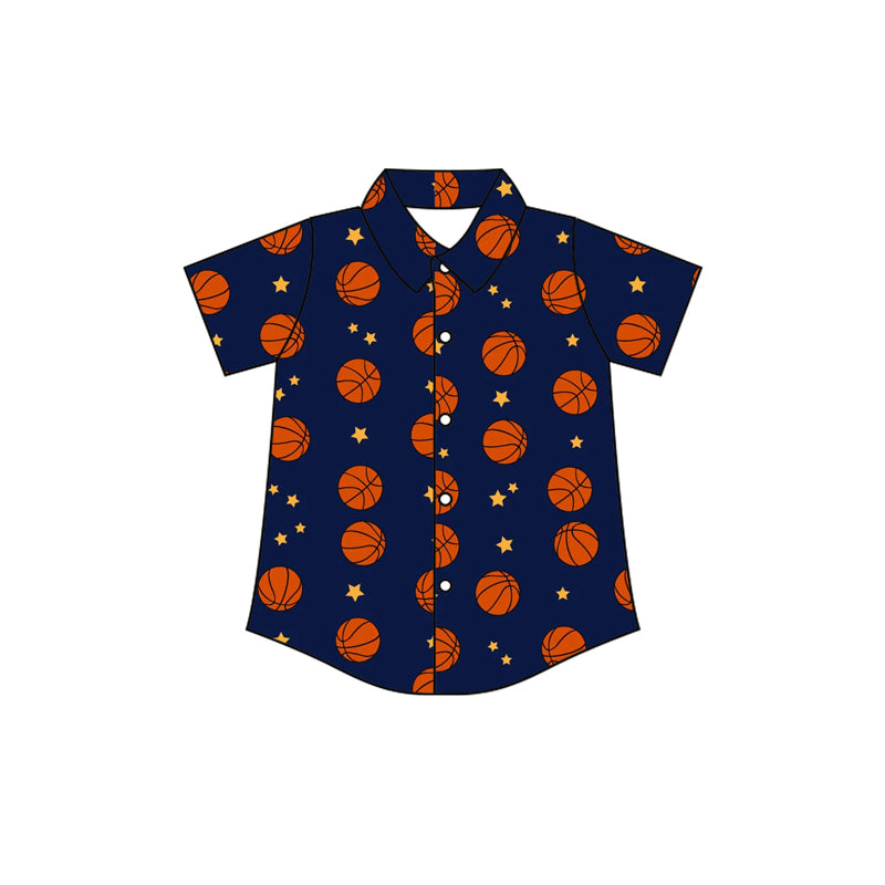 Preorder (moq 5)Baby Boys Basketballs Stars Button Team Shirts Top