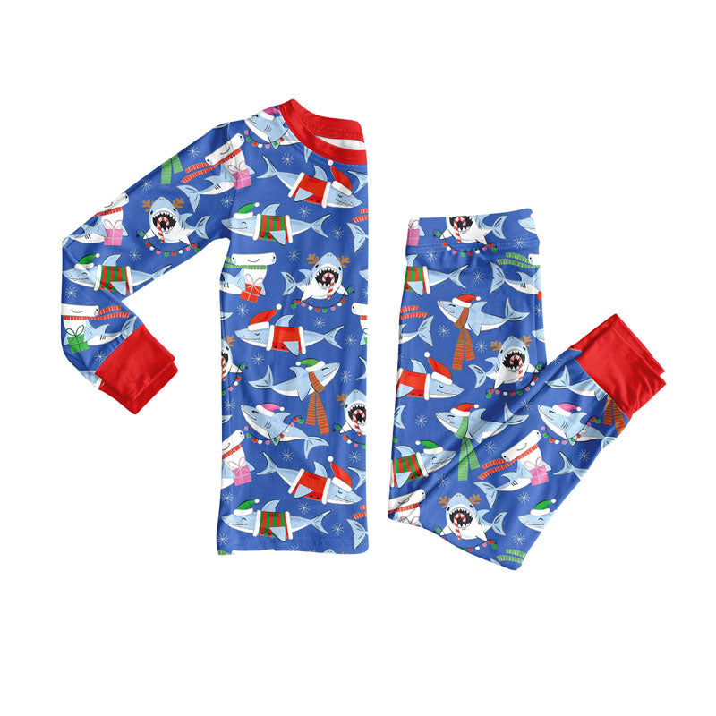 Preorder(moq 8)Baby Boys Hats Sharks Top Pants Christmas Pajamas Sets