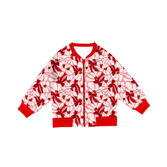 Preorder(moq 8)Baby Girls Long Sleeve Red Bows Hearts Pockets Zip Valentine Jackets Top