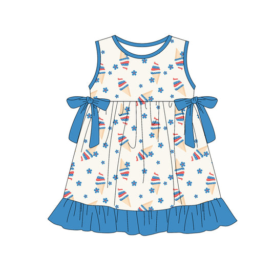 Preorder (moq 5)Baby Girls Flowers Ice Creams Bows 4th of July Ruffle Knee Length Dresses