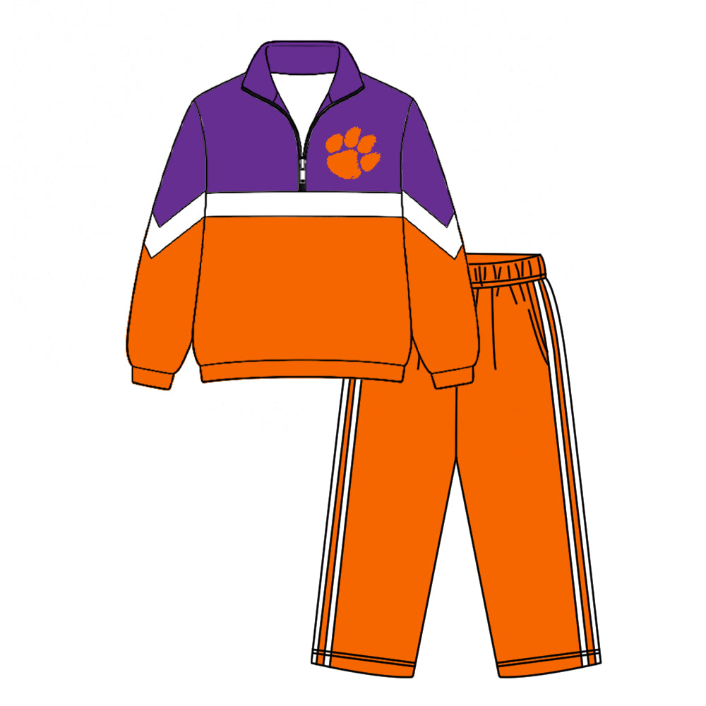 Preorder(moq 5)Baby Boys Clemson Zip Pullover Pockets Pants Team Clothes Sets