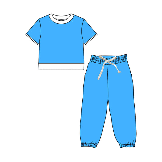 Preorder (moq 5)Baby Girls Blue Short Sleeve Shirts Top Jogger Pant Clothes Sets