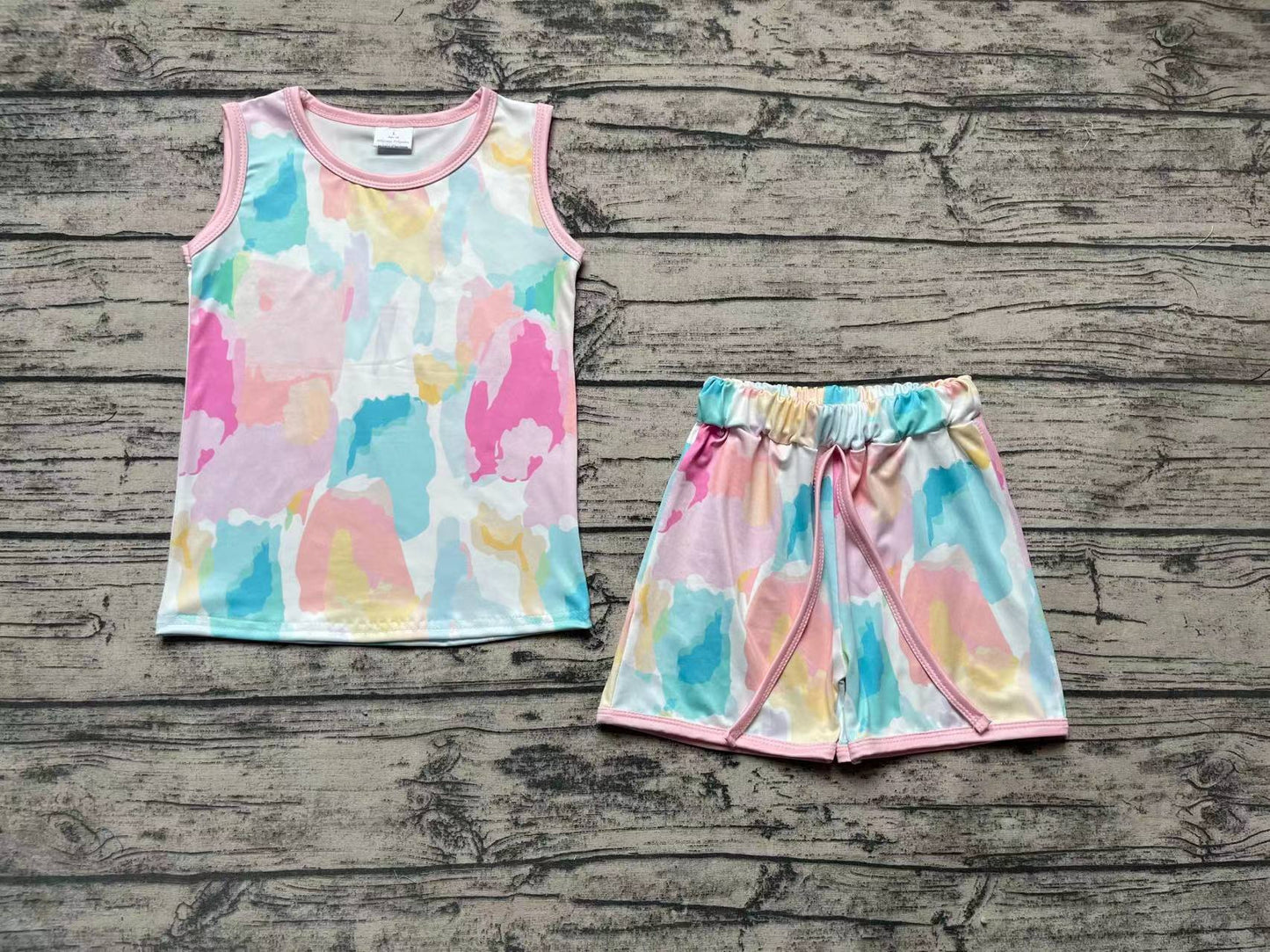 Baby Girls Sleeveless Shirt Colorful Tie Dye Shorts Sets