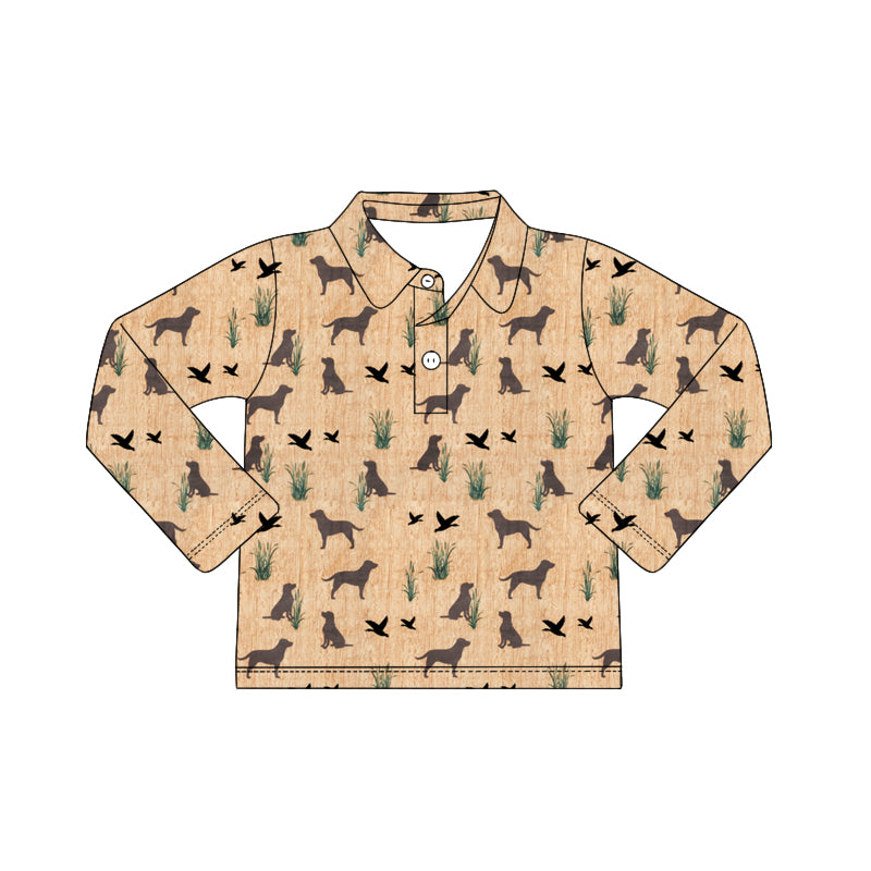 Preorder (moq 5)Baby Boys Long Sleeve Dogs Ducks Button Hunting Polo Shirts Top