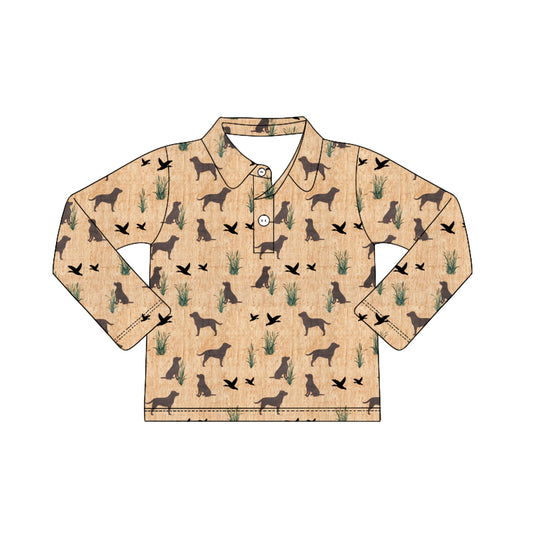 Preorder (moq 5)Baby Boys Long Sleeve Dogs Ducks Button Hunting Polo Shirts Top
