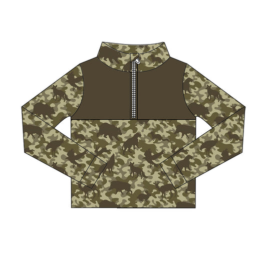 Preorder (moq 5)Baby Boys Long Sleeve Ducks Animals Camo Hunting Zip Pullovers Tops