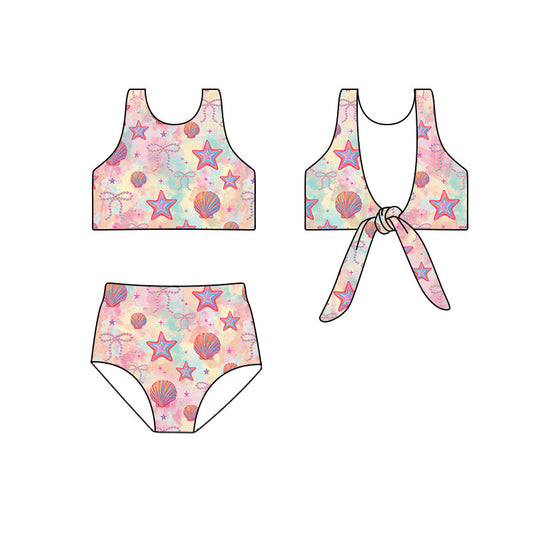Preorder (moq 5)Baby Girls Sea World Bows Vest Back Bow Top Bummies Swimsuits