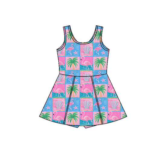 Preorder moq 5 Baby Girls Sleeveless Flamingo Beach Shorts Knee Length Dresses