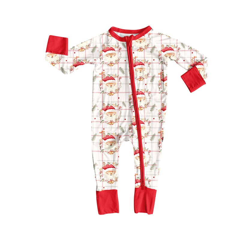 Preorder (moq 5)Baby Boys Long Sleeves Red Santa Plaid Zipper Pant Romper