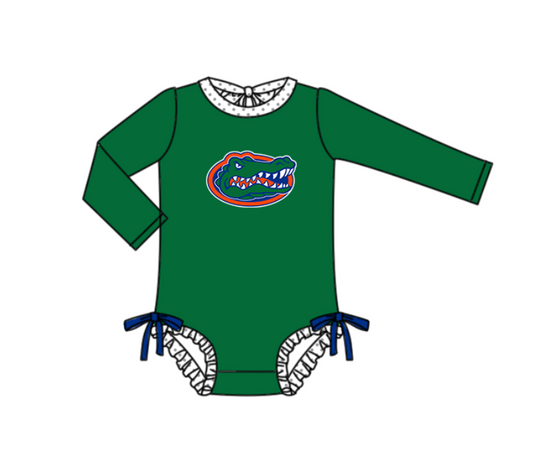 Preorder moq 5 Baby Girls Green Long Sleeve Crocodiles Team Swimsuits