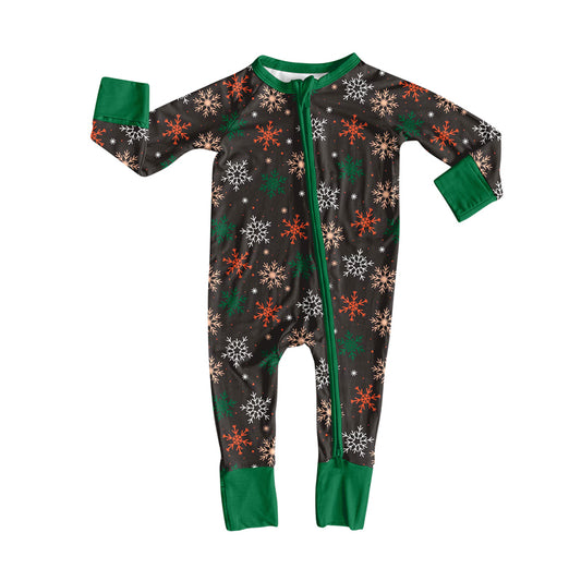 Preorder (moq 20)Baby Boys Bamboo Colorful Snowflake Stars Christmas Zippy Footie Rompers