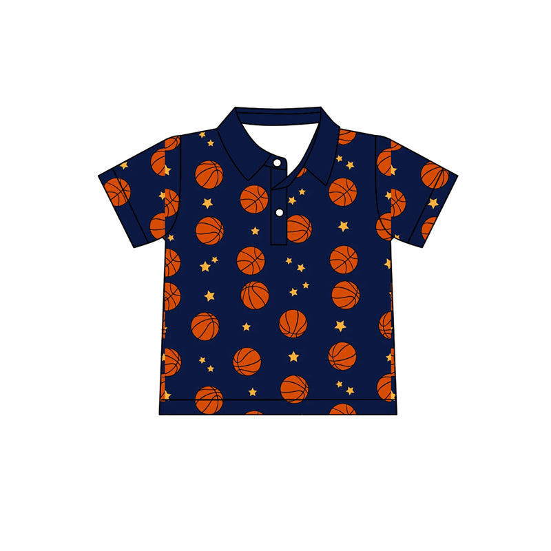 Preorder (moq 5)Baby Boys Basketballs Stars Button Team Polo Shirts Top