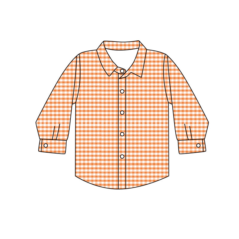 Preorder (moq 5)Baby Girls Orange Plaid Long Sleeves Button Shirts Top