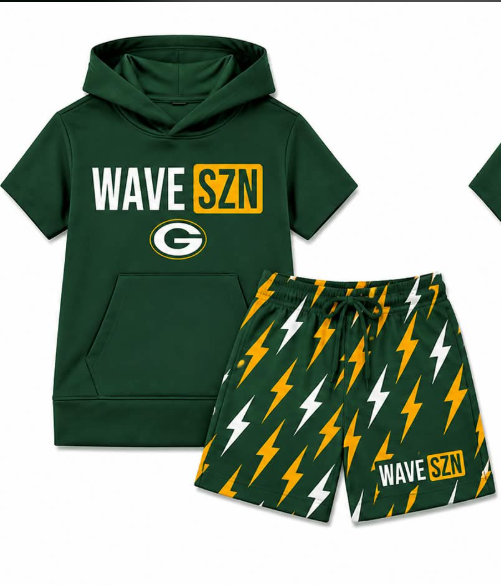 Preorder (moq 5) Baby Boys Green Wave SZN Hoodie Short Team Clothes Sets